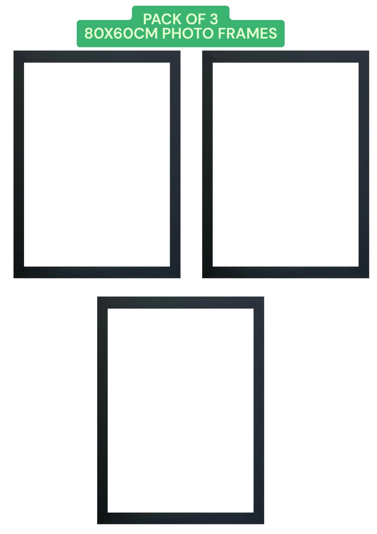 80x60cm Black Frames (Pack of 3) - 800x600 mm Wooden Photo Frame -Black Maxi Picture Frames 80x60 cm - 80x60 cm Photo Poster Frames