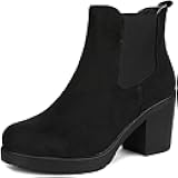 Women's High Chunky Heel Chelsea Ankle Boots Slip On Elastic Fall Heeled Booties Shoes