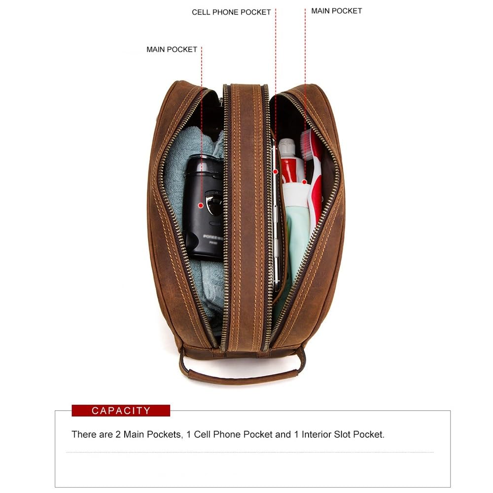 Leder-Rasiertasche für Herren, Leder-Kulturbeutel, Leder-Kulturbeutel für Herren, Kulturbeutel, Reise-Kulturbeutel, Hygiene- und Pflegeset, C, 26*12*13.5cm