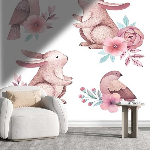 Papel tapiz autoadhesivo con diseño de conejo vintage para decoración de pared, paneles decorativos para decoración de pared, aspecto totalmente