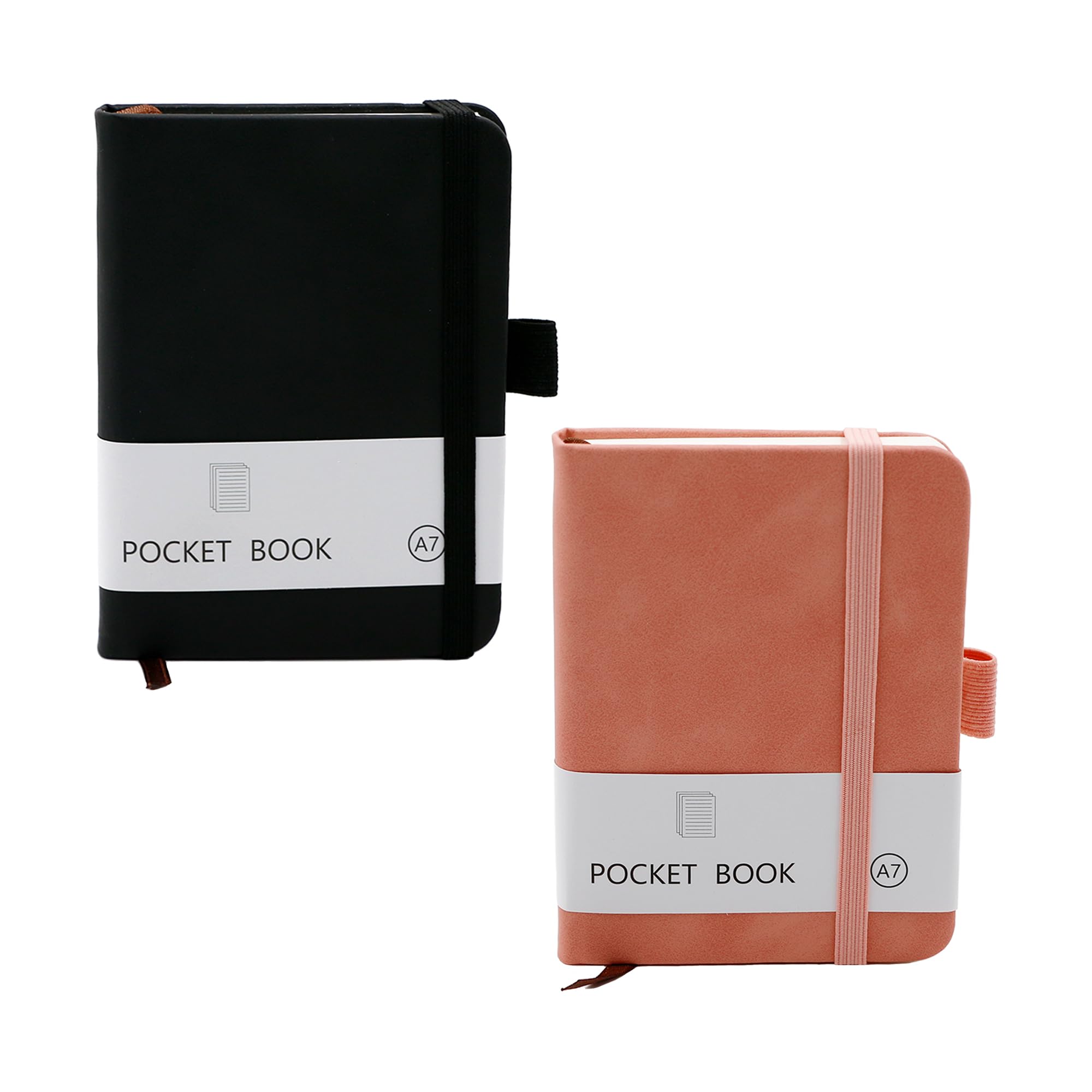YEESEUN 2PCS A7 Pocket Notebook, Small Notepads with Elastic Closure Band and Pen Holder, Mini Notepad Journal for Office School Travel (Black + Pink)