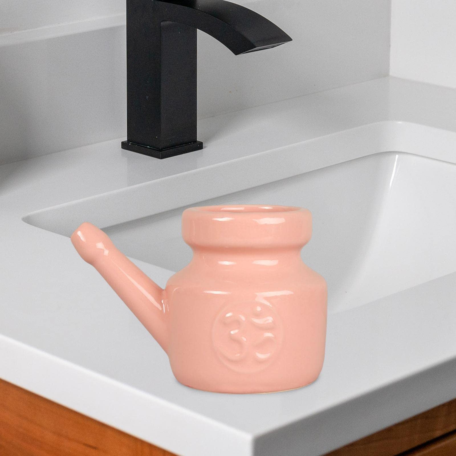 perfk Céramique Facile à Nettoyer Voyage Portable Nez Nettoyage Pot pour Nettoyage Nasal Rinçage Nasal Nez Lavage 350ml, Rose