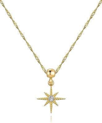 MJartoria 14K Gold Plated Dainty Necklace for Women, Cross Crescent Moon North Star Clover Sparkling Rhinestone Pendant, Adjustable Lightweight Hypoallergenic Layerable Jewelry Gift