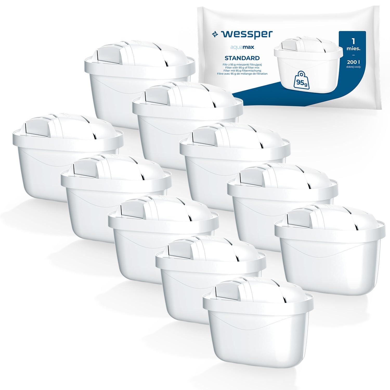 Wessper Wasserfilter Kartuschen Satz mit 12 Stück | Ersatz für BRITA MAXTRA+ Wasserfilter | Wasserfilterkartuschen Reduziert Chlor & Kalk | Reineres Wasser | Kompatibel mit Brita Kanne