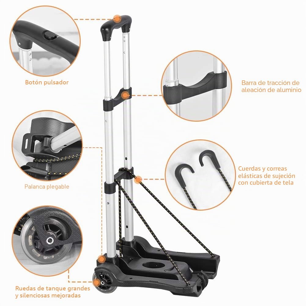 Hivexagon Carrito de Equipaje Plegable, Compacto Ligero Duradero de Aluminio Capacidad de Carga de 40kg/88lbs para Equipaje, Viajes, de Compras, Uso en Oficina y Transporte HG405