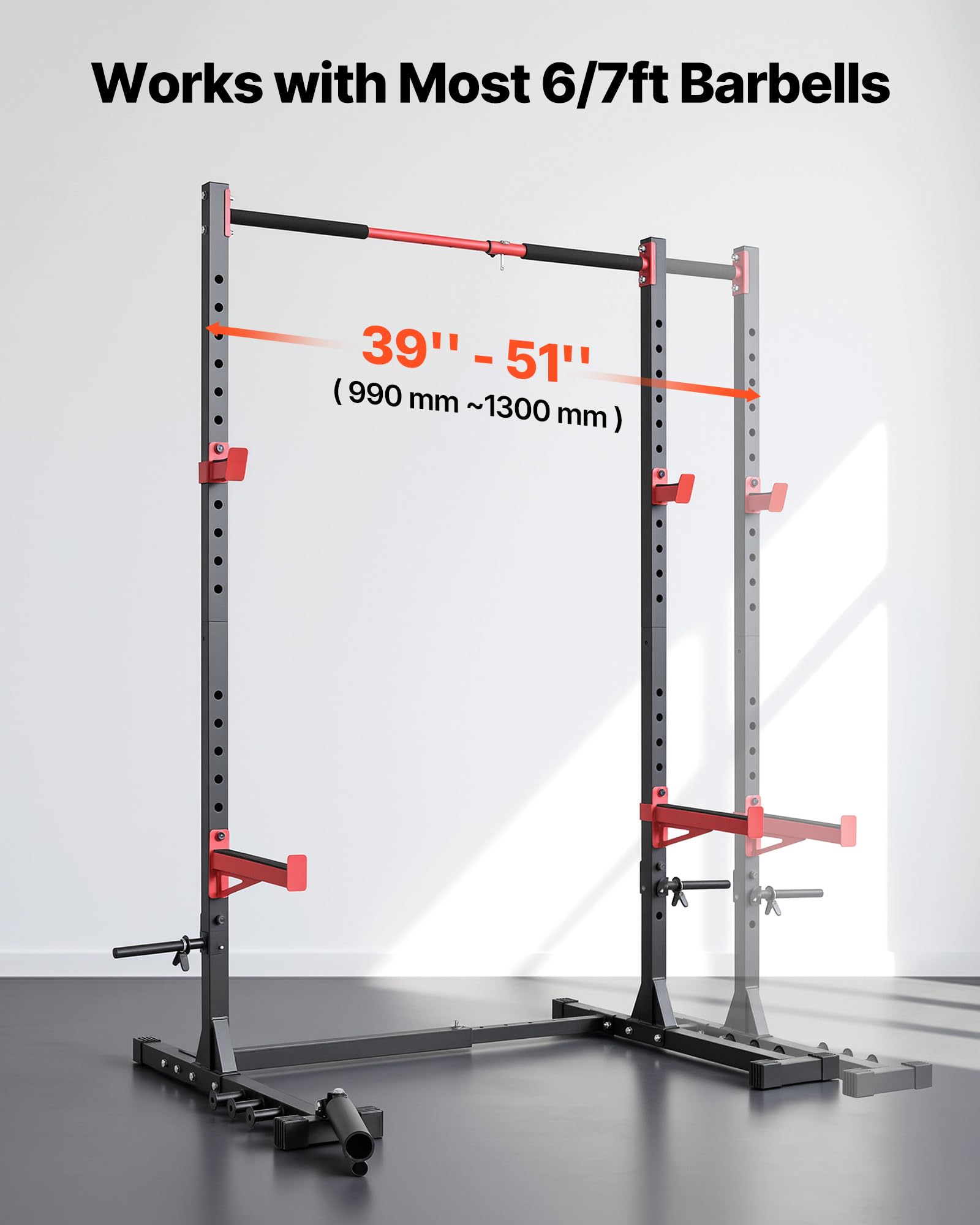 VEVOR Cage de Musculation Multifonctionnelle, Rack à Squats à Largeur Réglable, Station de Musculation pour Squat Développé Couché Traction Gym, avec Fixation pour Landmine et Barres de Sécurité