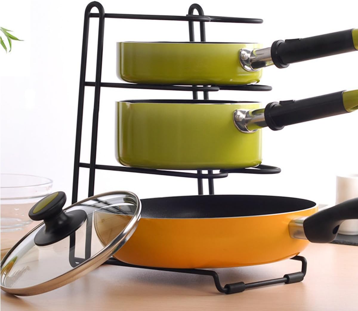 Garneck Pot Cover Rack and Chopping Board Organizer 4-tier Stainless Steel Kitchen Storage Rack Black Multi-functional Kitchen Holder for Pot Lids and Cutting Boards Space-saving