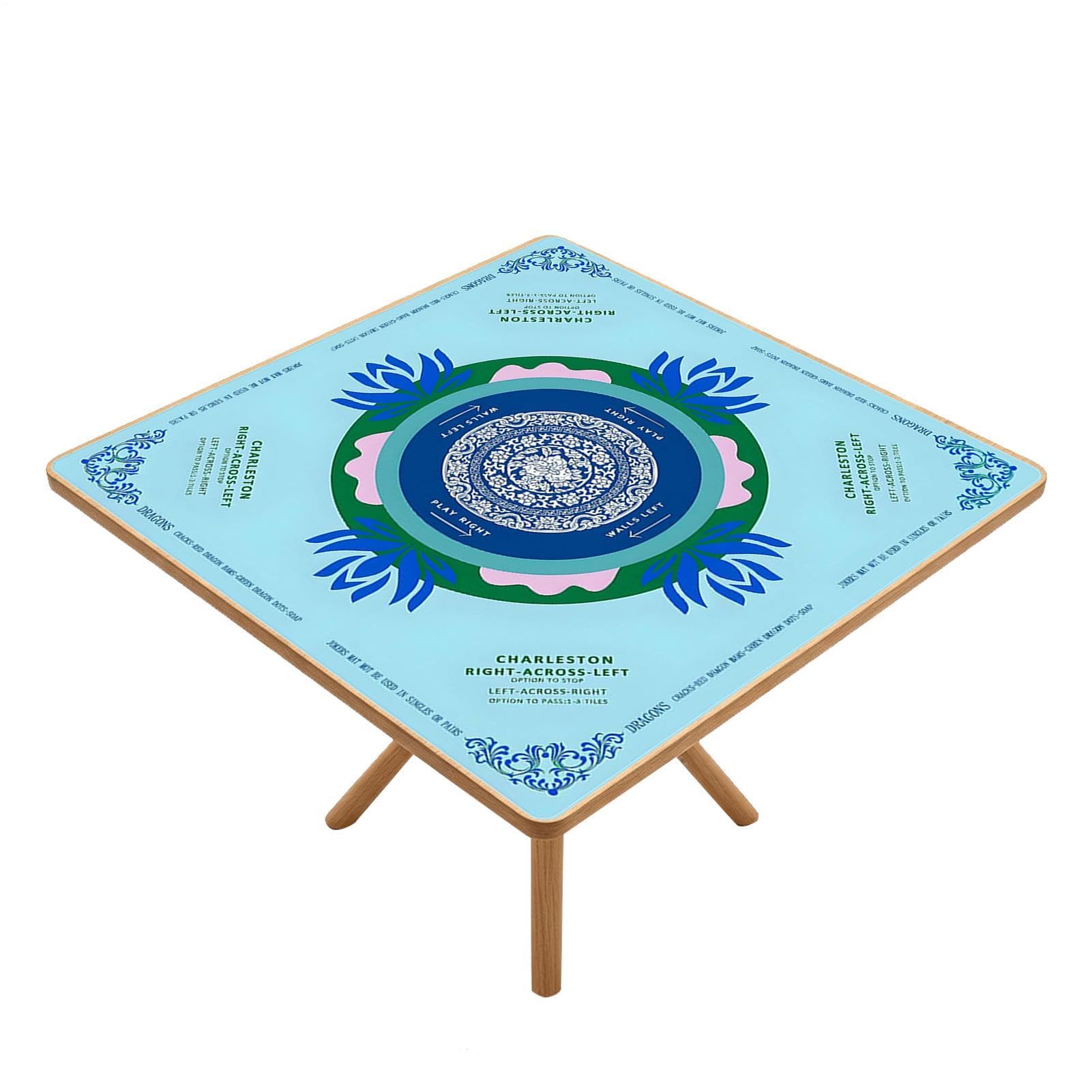Mata mahjongowa na stół 80 x 80 cm z nadrukowanymi zasadami gry | Mahjong podkładka na stół do centrów społeczności, domów seniorów, festiwali, spotkań, podróży i dla początkujących