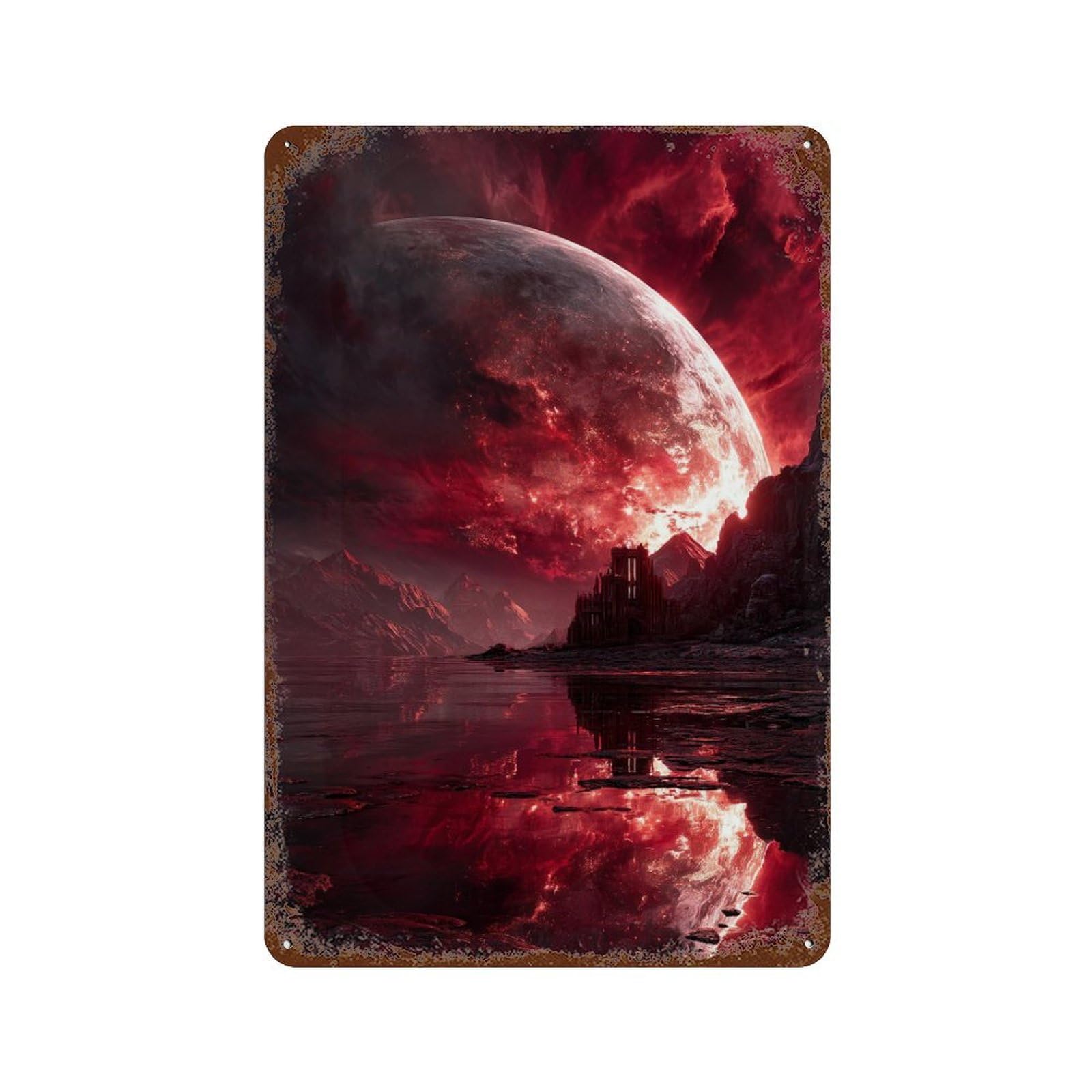 Fiery Planet Reflections -1 Rust Effect Tin Sign 11.8"x7.9", Vintage Wall Decor for Bistro, Counter And Cafe Decor