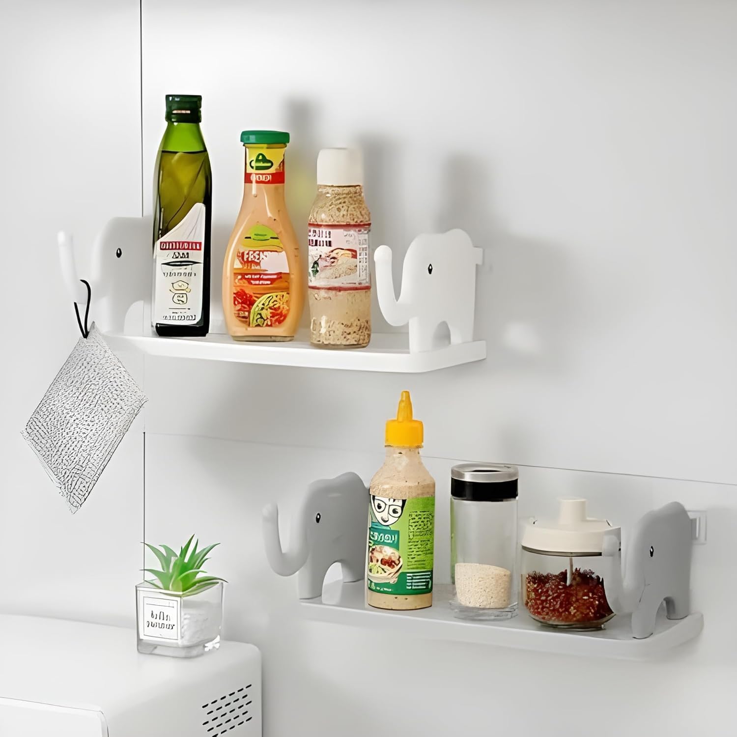 ADL PASSION Self Adhesive Floating Elephant Shape Shelves Wall Shelf for Kitchen Bathroom Entryway Stand Holder for Bedroom Toilet Kitchen Office Shelf Wall Holder, Plastic-White (Pack of 1) - Image 8 thumbnail