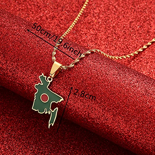 Map Of Bangladesh Flag Pendants Necklaces For Women Girls Stainless Steel Jewelry (Gold) #TOP2