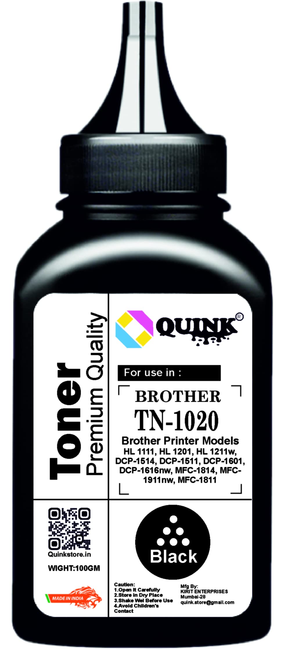 QUINK TN-1020 Toner Refill Powder Compatible with Brother HL-1111, 1201, 1211W, DCP-1511, 1514, 1601, 1616NW, MFC-1811, 1814, 1911NW (QTP-TN 1020)