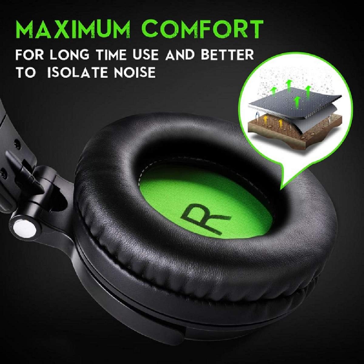 OneOdio Wired Over Ear Headphones Studio Monitor & Mixing DJ Stereo Headsets with 50mm Neodymium Drivers and 1/4 to 3.5mm Audio Jack for AMP Computer Recording Phone Piano Guitar Laptop - Green