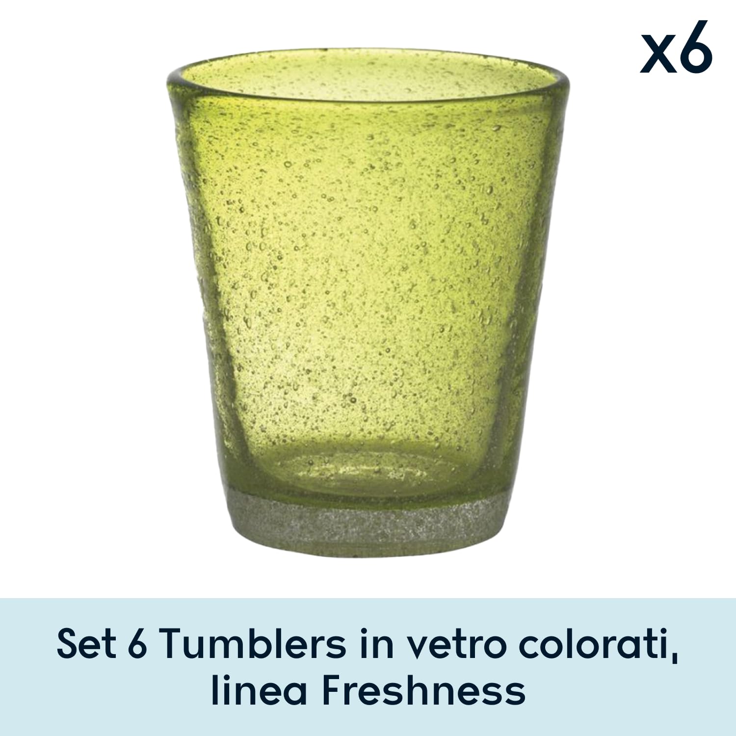 Livellara Trinkgläser, mundgeblasenes Glas, 6er-Set, bunt, modern, besonders, Fassungsvermögen 450 ml, hitzebeständig, für Wasser, Cocktails, Säfte, Pistazie
