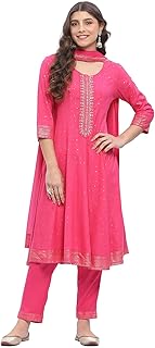 BIBA Women Viscose Rayon Kalidar Printed Suit Set Price In India