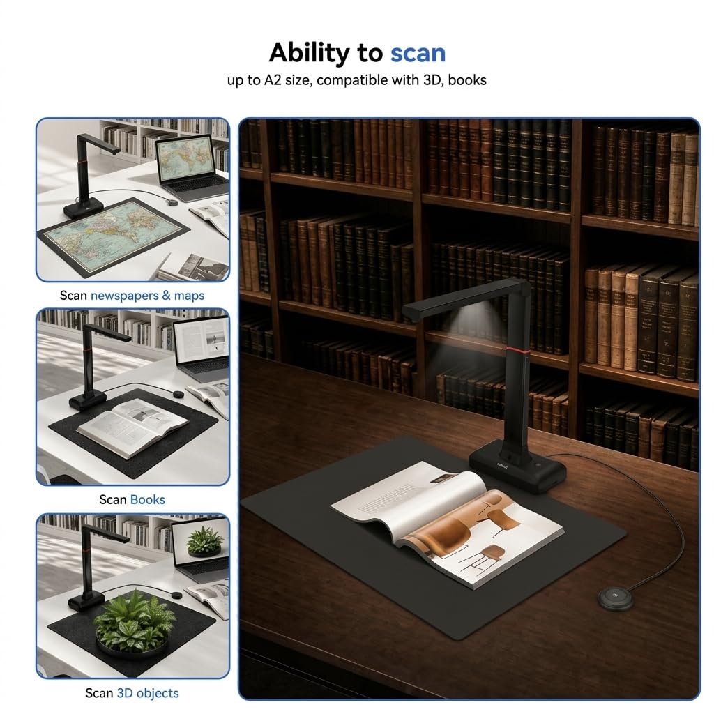 Document Camera & Book Scanner, DB8401 16MP USB Document Camera & Scanner for Classroom/Office, with Auto Focus, OCR & Text‑to‑Speech, Portable Document Scanner & Book Camera, for Windows/macOS view 7