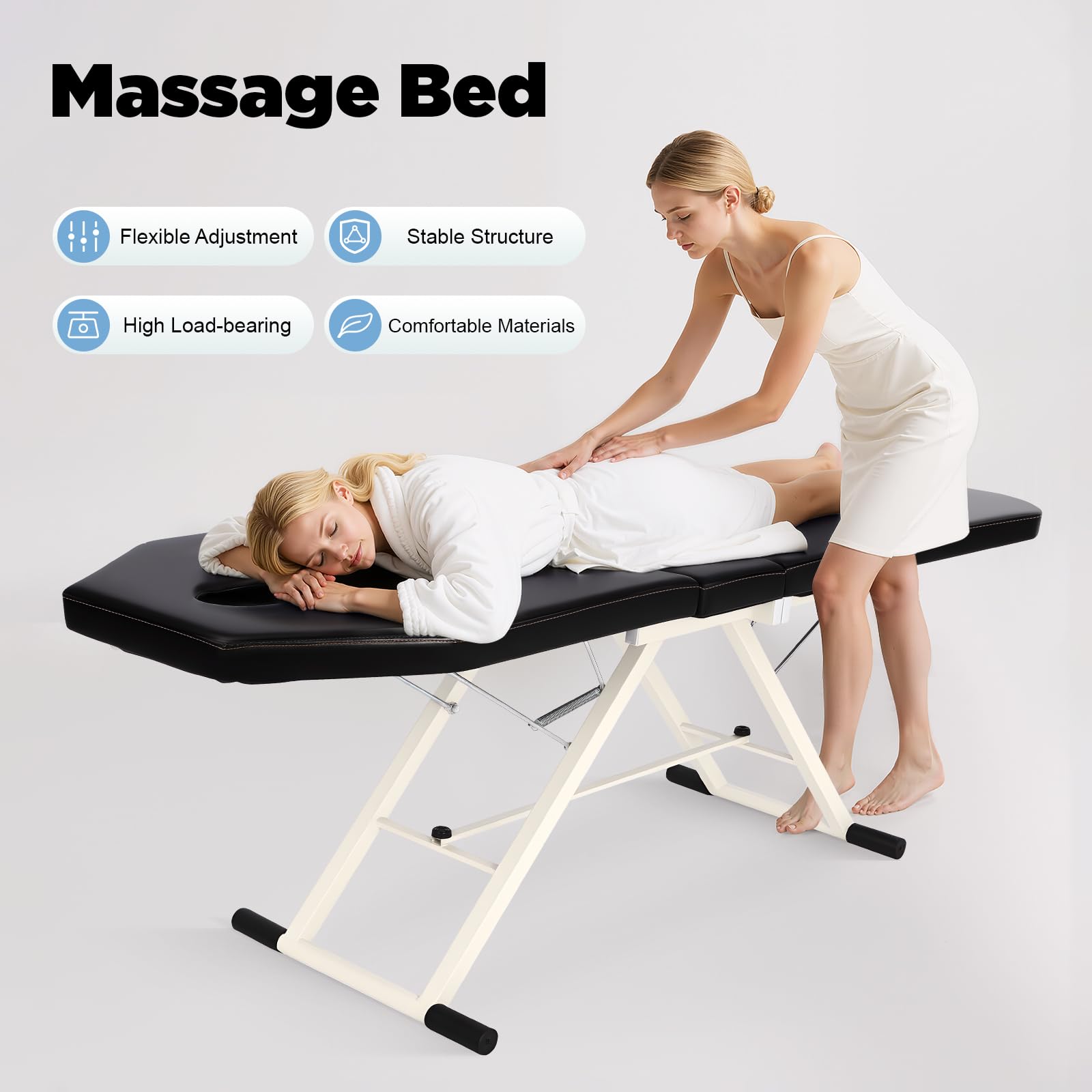 Lit cosmétique - Table de massage portable - Lit de salon de spa pliable avec 3 zones - Lit de massage mobile - Chaise de massage - Chaise de massage en PVC - Pour masseurs professionnels