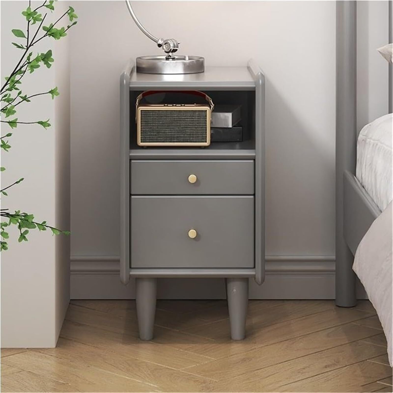 Table de chevet grise moderne en bois massif petit espace table d'appoint multicouche