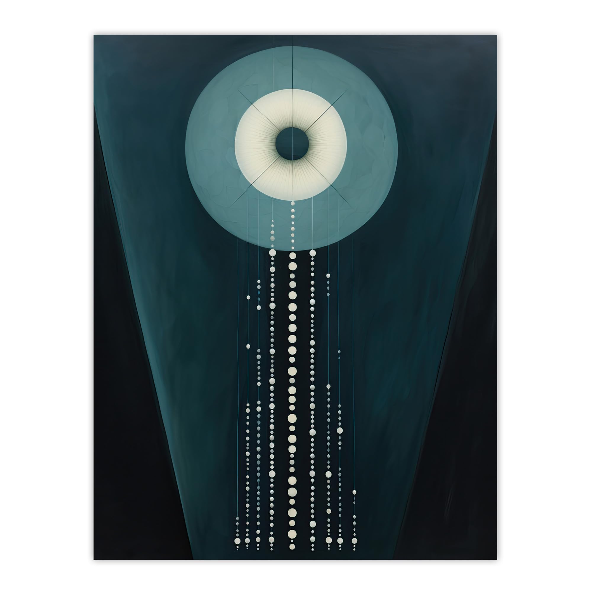 Wee Blue Coo The Abstraction Of Teal Moonlight Pearls Blue Hilma af Klint Style Oil Painting Large Wall Art Poster Print Thick Paper 18X24 Inch