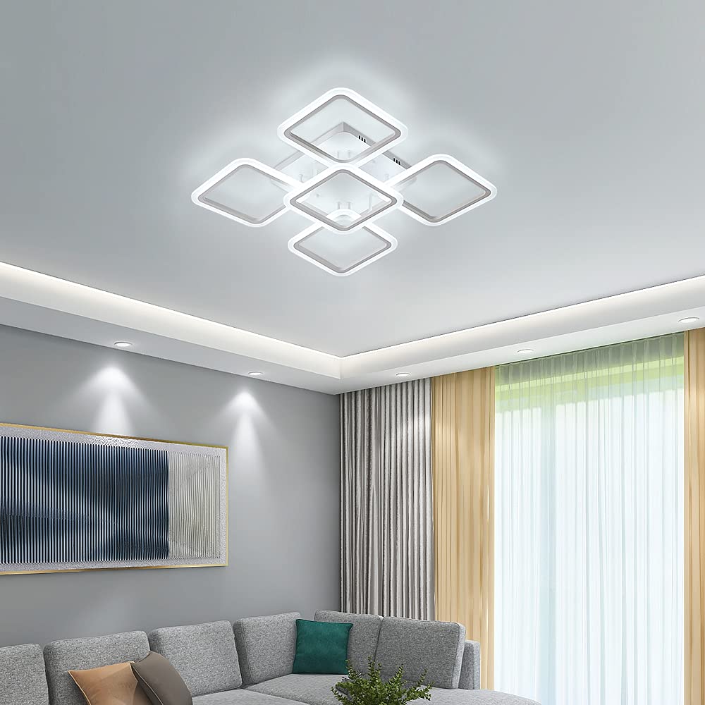 Osairous Lampadario Soffitto LED, 60CM Diametro Plafoniera LED in Acrilico, 70W Lampada da soffitto Moderno Paralume Quadrato per Soggiorno Camera da Letto Bianco Freddo 6500K, 4086lm