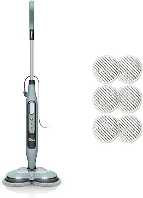 Shark Steam Mop Balai automatique à vapeur et à récurer, 3 réglages vapeur, assainit, élimine taches et saleté, 2 tampons rotatifs, utilisation sur tous les sols durs scellés, blanc et gris, S8201EUCP