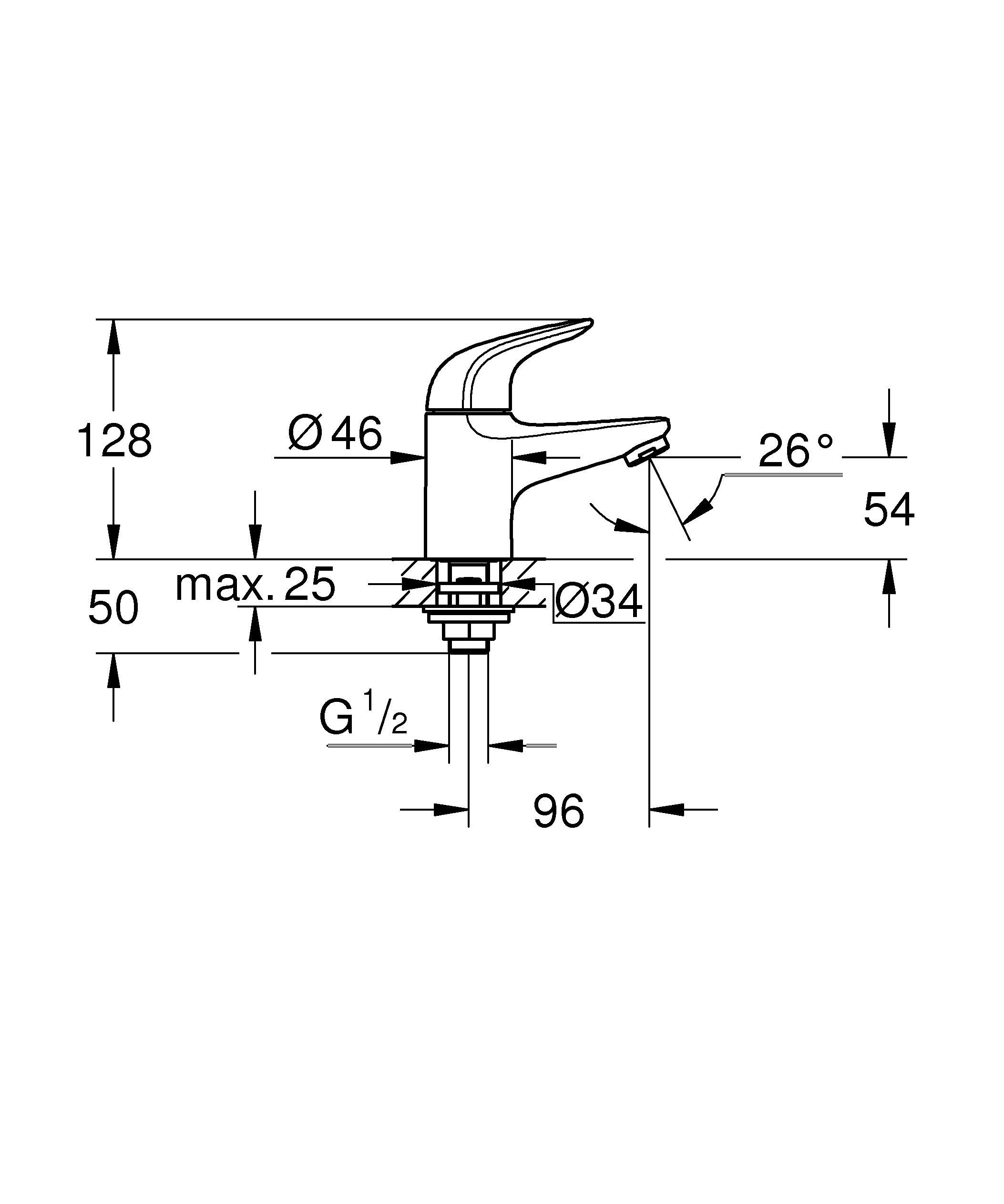 GROHE Swift - Rubinetto per lavabo (taglia XS, monoblocco, dischi in ceramica, risparmio idrico, solo acqua calda o fredda, adatto per piccoli lavabi in bagno), diametro 128 mm, cromato, 20617001