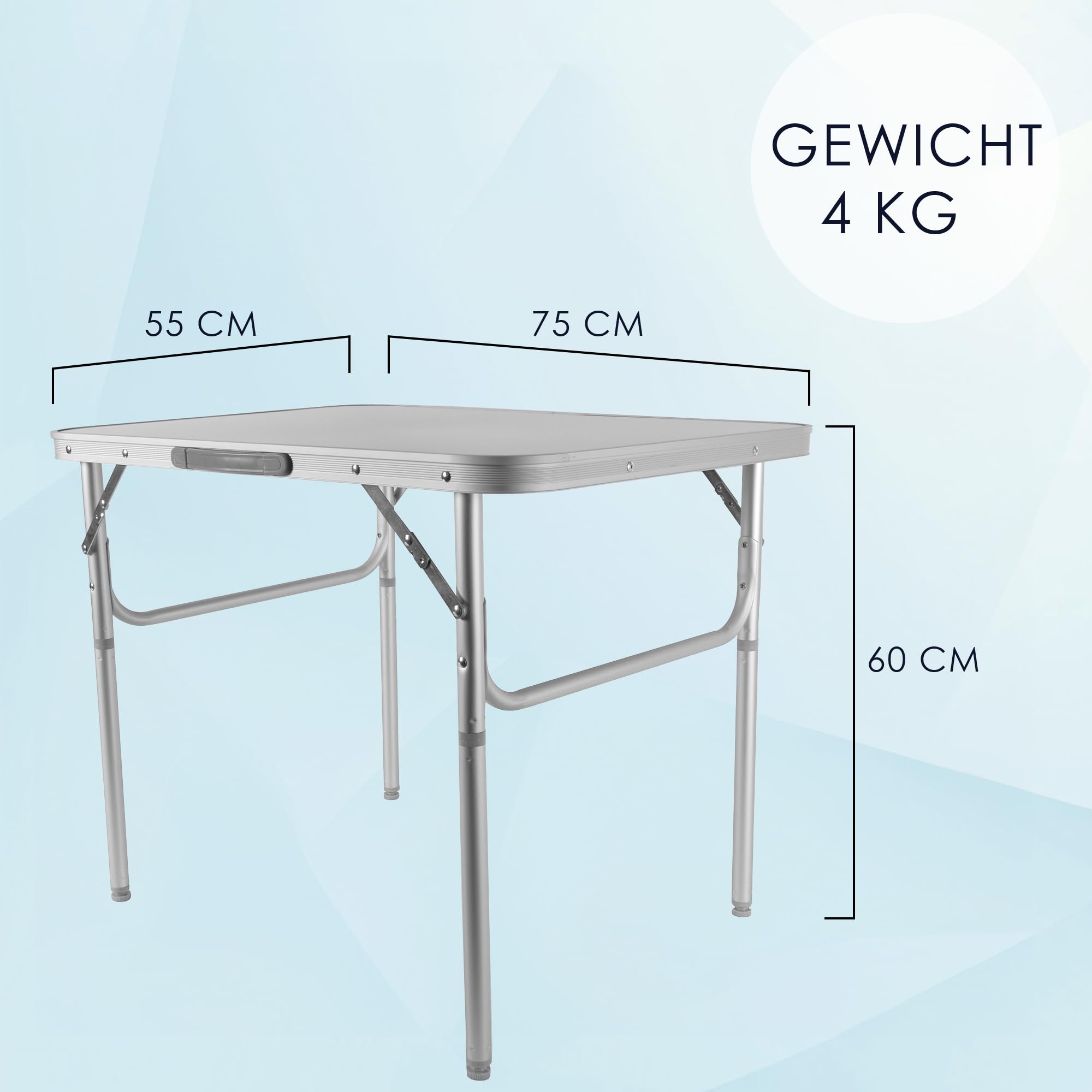 Table de jardin pliable | Aluminium et plastique résistant aux intempéries | Table pliante de camping pour 1-2 personnes | Table de camping grise avec hauteur réglable à 2 positions | Capacité de 30