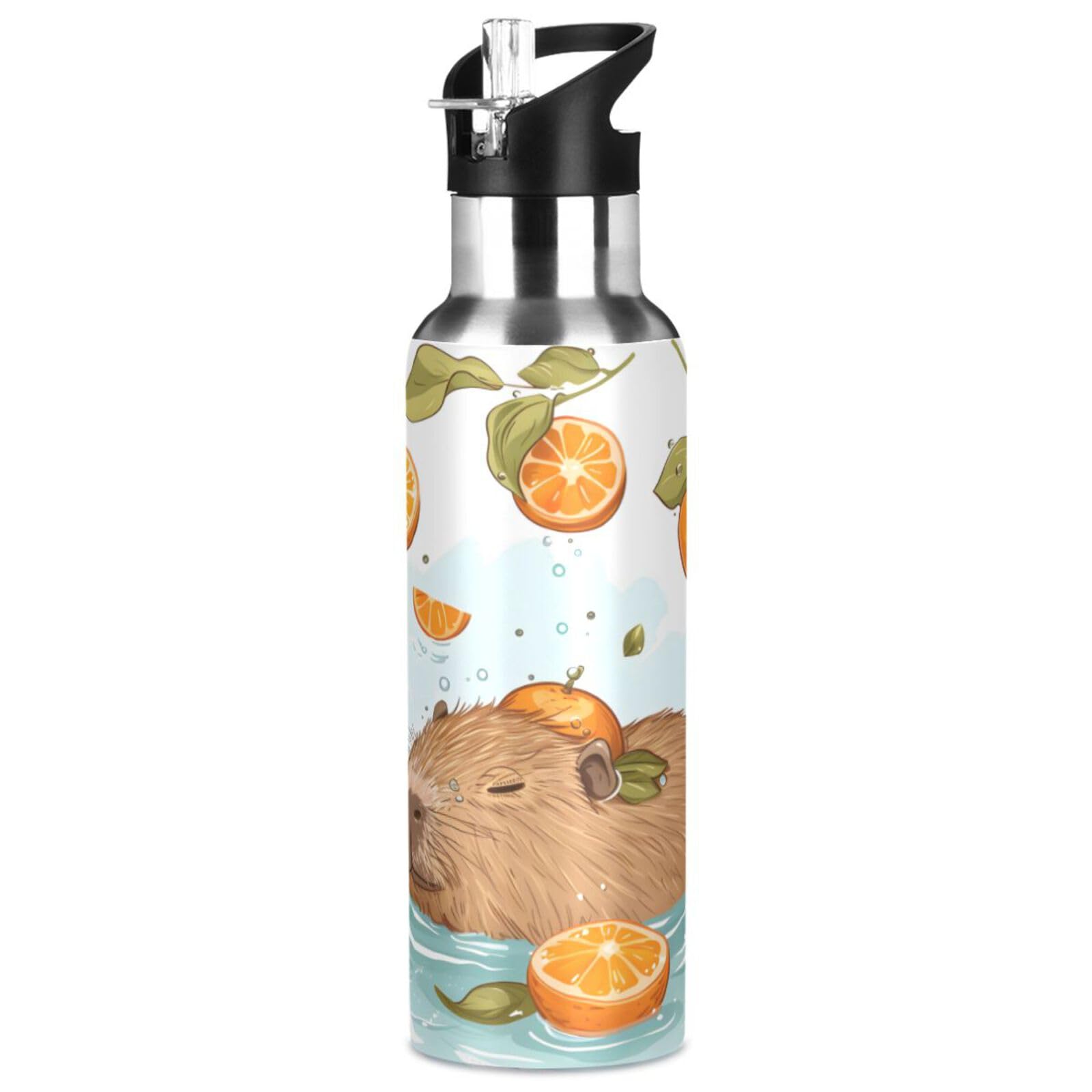 ALAZA Cute Capybara Swimming Water Bottle with Straw Lid Vacuum Insulated Stainless Steel Thermo Flask Water Bottle 20oz