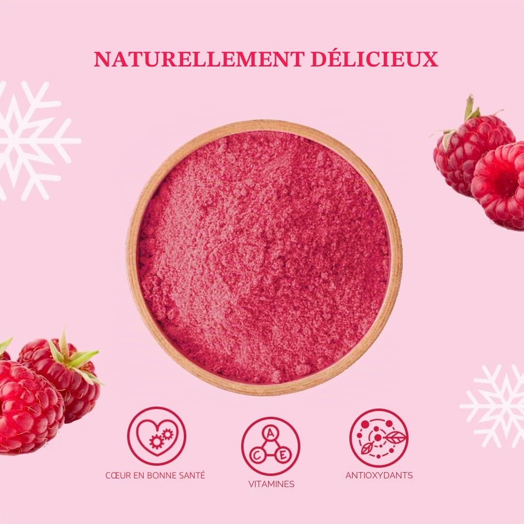 Poudre de Framboises Lyophilisées 500g - Poudre de Fruits Lyophilisés - Framboises Déshydratées en Poudre - Framboises Séchées Poudre pour Pâtisserie, Desserts, Smoothies - Naturelle, Sans Additifs