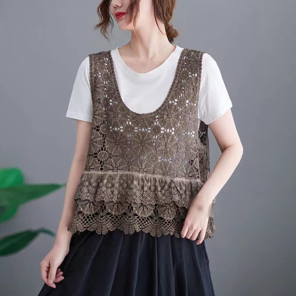 Gilet In Maglia Da Donna,Gilet Da Donna Dolce Vintage Boho Layered Ruffles Floral Pizzo Traforato Lavorato A Maglia Gilet Etnico Maglioni Senza Maniche Gilet Esotico Canotte Per Ragazze Da Donna,Mar