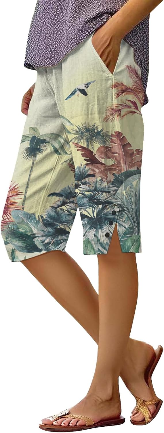 YABTF Summer Shorts for Women 2025 Classic Plaid Stripes Print Spring Pants Mid Rise Floral Bermuda Shorts Business Casual