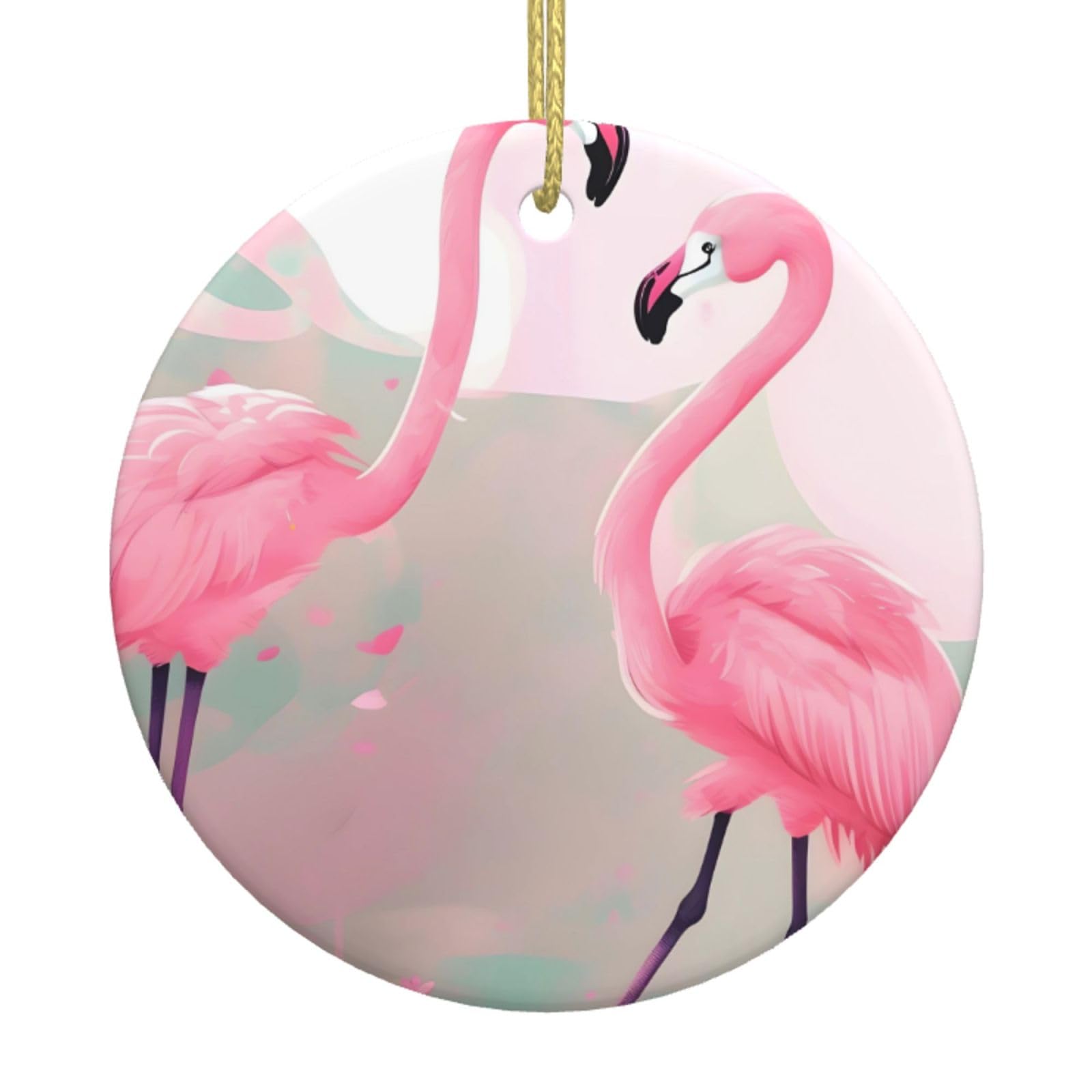 Love Flamingo Printed Christmas Tree Ceramic Ornaments Holiday Decoration Christmas Unique Pendant for Christmas Party