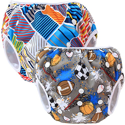 Teamoy Schwimmwindel Baby, Schwimmhose Baby Wiederverwendbar, Baby Badehose Jungen, Baby Verstellbar Badeanzug für 0-3 Jahre Baby (Multi Stripes+ Balls)