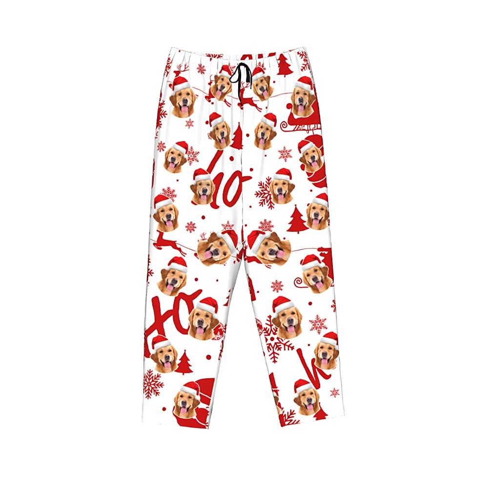 callie Christmas Pajama Pants Personalized, Upload Dog Cat Photo on Soft Pajama Bottoms, for Pet Lovers