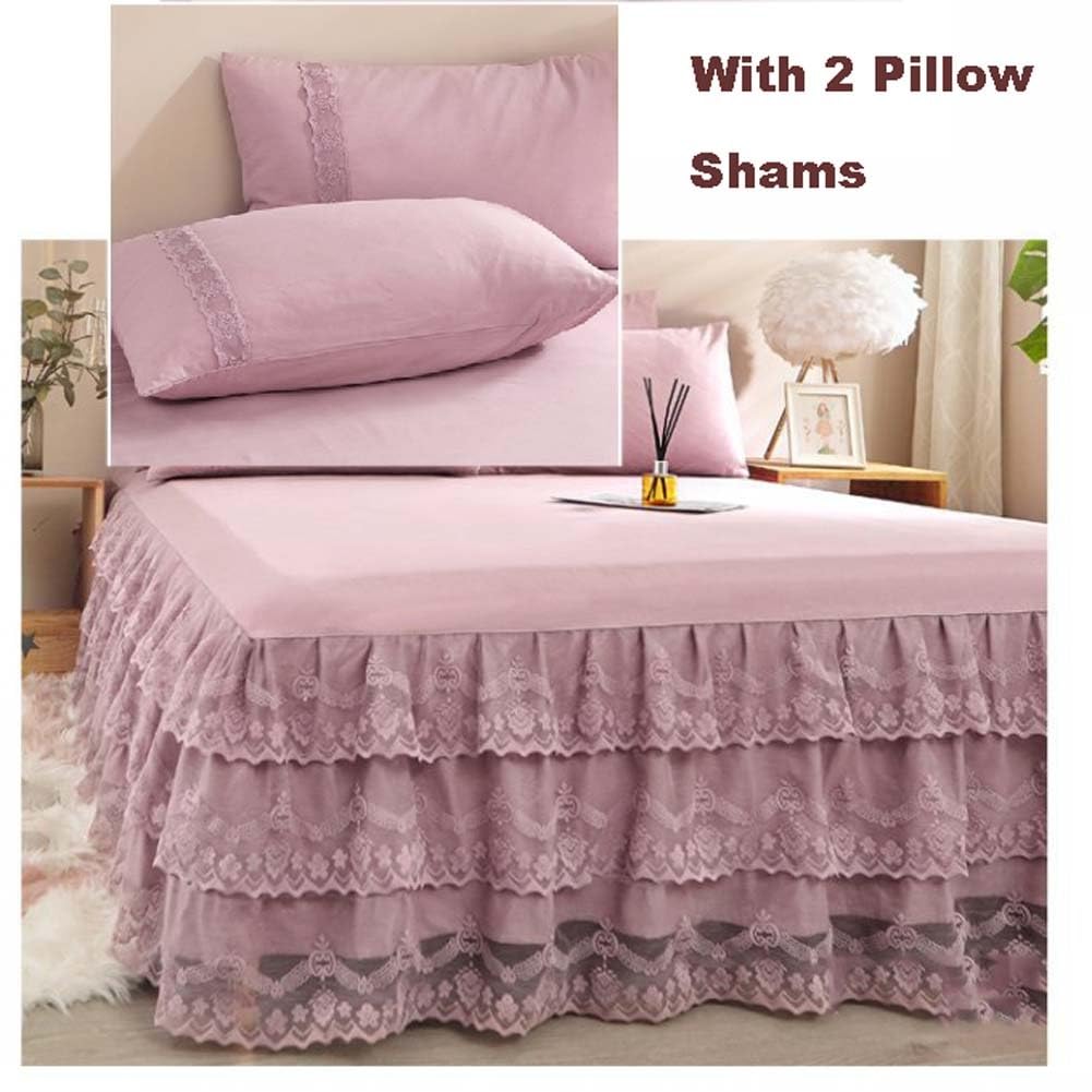 Sábana con Volantes, Falda de Cama Con Volantes, Falda de Cama Tamaño King Envolvente, Falda de Cama Tamaño Queen con Encaje, Falda de Cama Tamaño Matrimonial, Juego de Colcha con Volantes(E,180x200cm