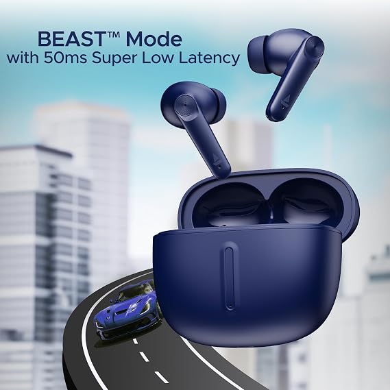 boAt Airdopes Max TWS Earbuds with 100 HRS Playtime, Quad Mics with ENxTM Tech, BeastTM Mode(50ms Low Latency), ASAPTM Charge, Bluetooth v5.3 and IWPTM (Bold Blue)