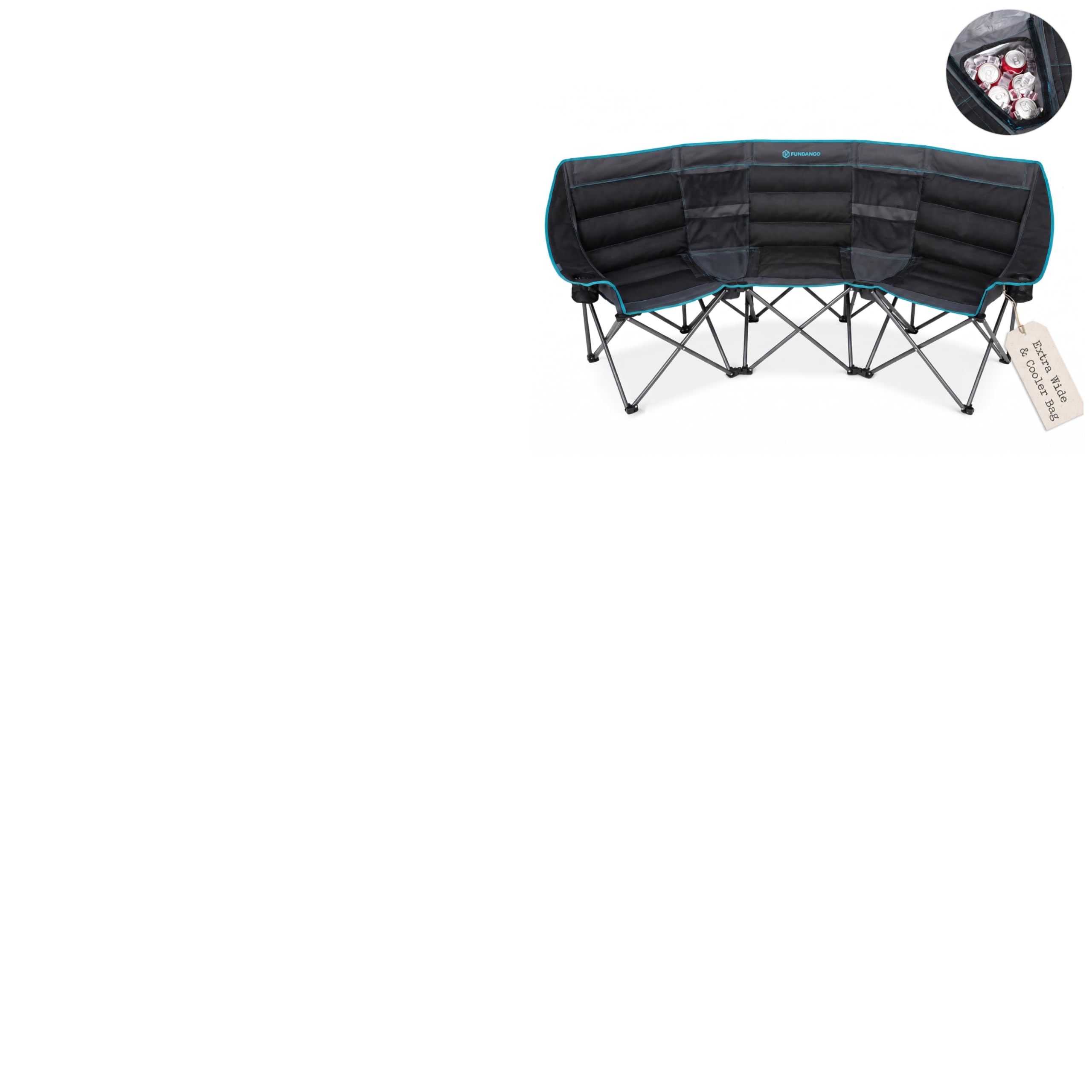 FUNDANGO 3 Person Camping Chair, Heavy Duty Outdoor Couch with Cooler