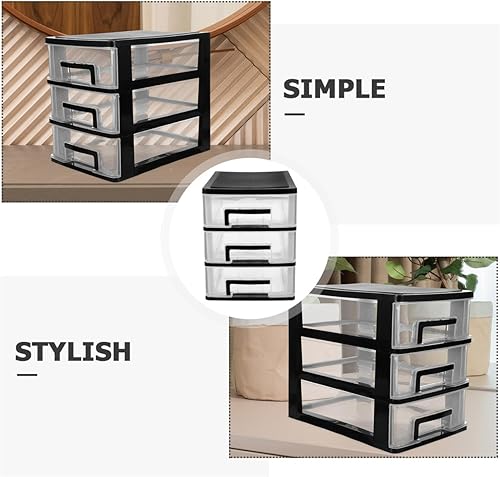 Miniatura 7 de Organizador de cajones de plástico de tres capas con cajones transparentes y asas negras, gabinete de almacenamiento que ahorra espacio para