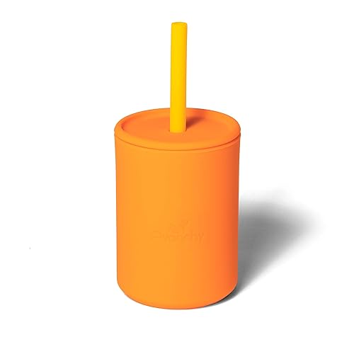 Avanchy 6 onzas Mini pequeño vaso de silicona naranja  taza para bebé, juego de platos para bebés, juego de platos para bebés, platos para primeros