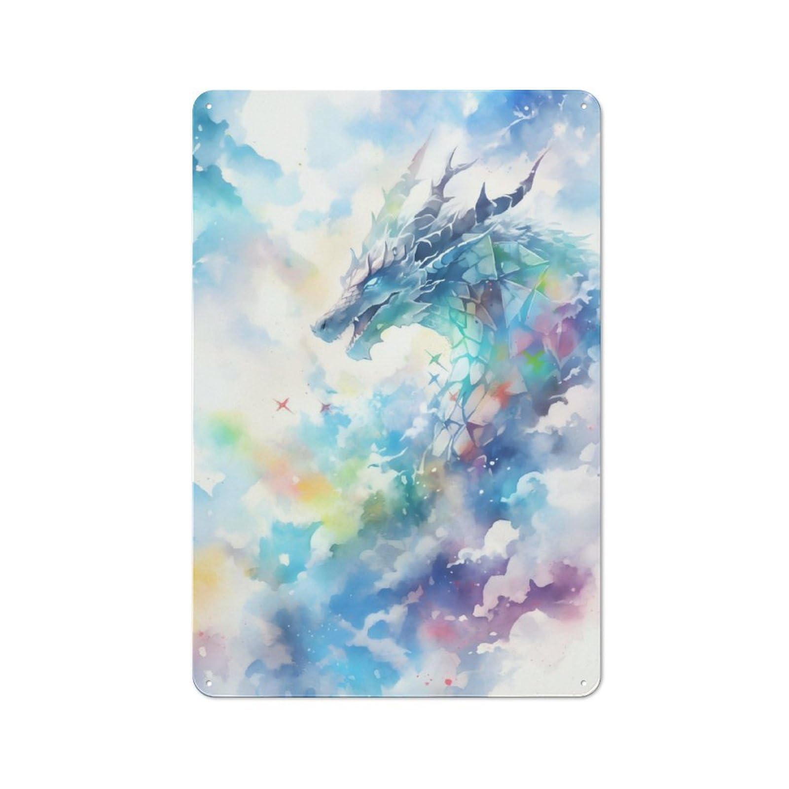 Junmoney Dragon In Clouds Rustic Metal Sign 30X20cm For Hallway Wall, For Collectors Of Rustic Metal Wall Decor