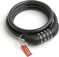 Cadeado de Segurança 120cm com Senha Numérica 4 dígitos para Bicicleta e Capacete, Cabo de Aço Revestido, Corrente Trava Antifurto Motos - Resistente, Reforçado, Segredo, Aço de Liga 8mm de espessura