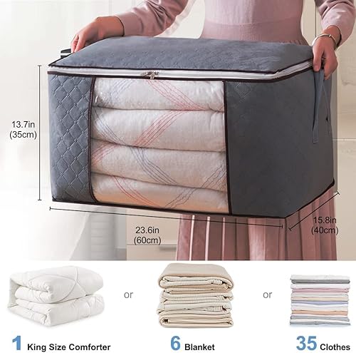 Miniatura 2 de Bolsas de almacenamiento grandes de 90 litros, paquete de 4 organizadores plegables de armario y almacenamiento con asas duraderas, tela gruesa para