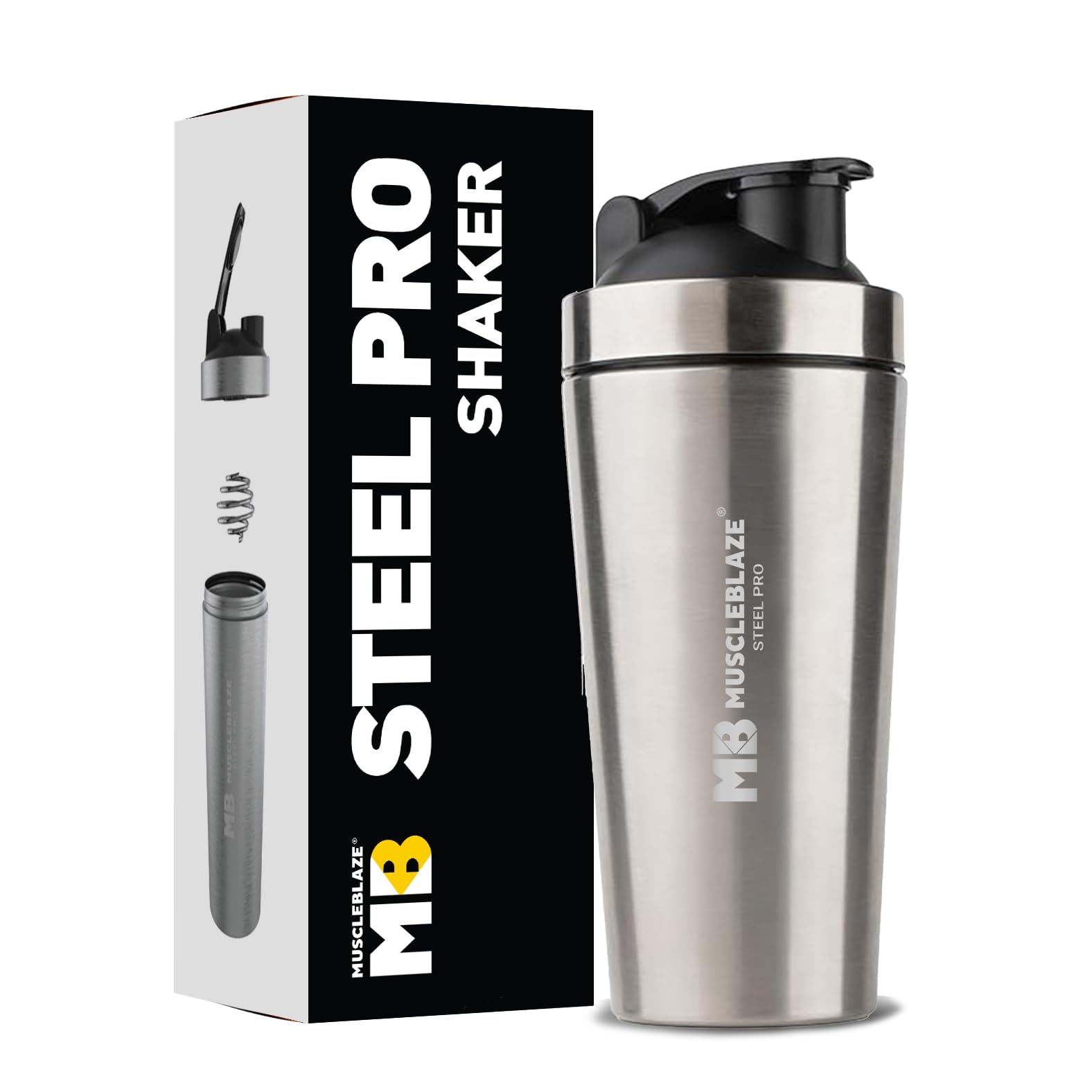 MuscleBlaze Stainless Steel Gym Shaker, 700ml, Silver - Image 1
