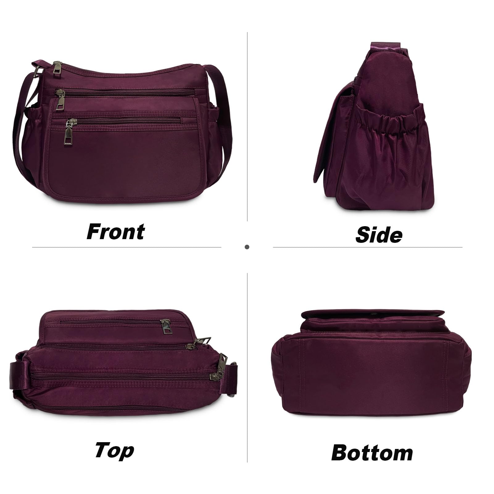 XLEYMID Crossbody Bags for Women Multiple Pockets Shoulder Handbag Casual Nylon Lightweight Waterproof Purse(XL001-Purple)