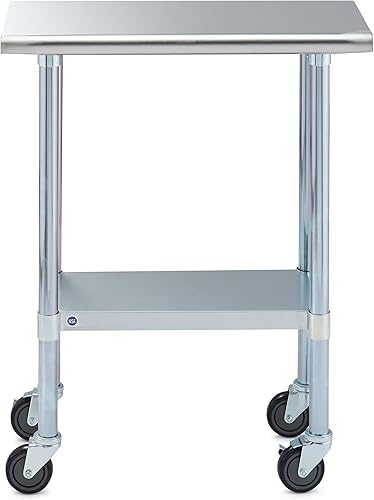Miniatura 4 de Rockpoint - Mesa de acero inoxidable para preparación y trabajo con ruedas, para cocina comercial, estante inferior ajustable y pie de mesa para