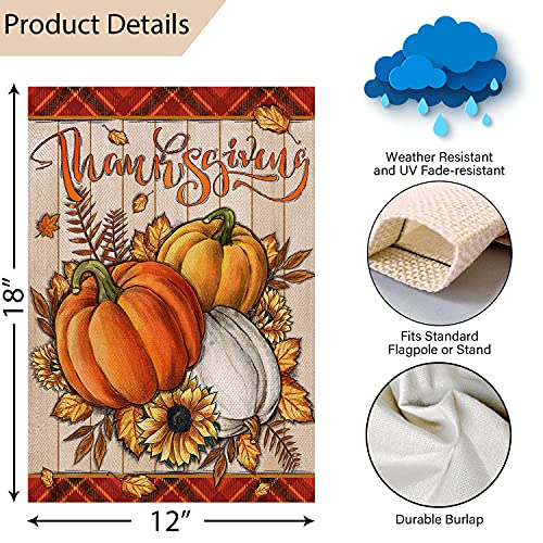 Fall Thanksgiving Garden Flag 12X18 Double Sided Autumn Pumpkin Farmhouse Garden Yard Flags For Outdoor House Holiday Decoration (Only Flag) #TOP3