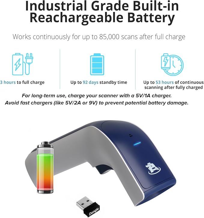 Escáner de Códigos de Barras 1D Inalámbrico Portátil con Base Bluetooth miniatura 5