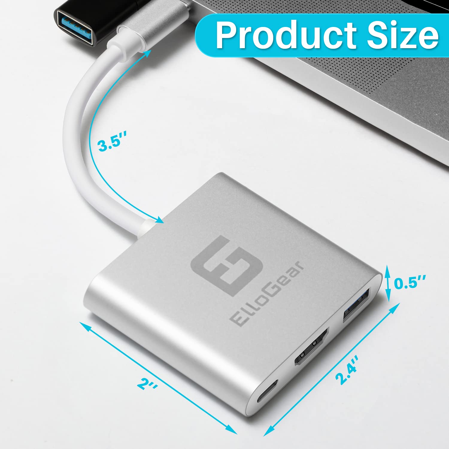 ElloGear USB C to 3 Port HDMI Adapter Hub, Type C to 3 Port Including Another USB C, HDMI and USB 3.0 Port, Wide Compatibility for MacBook, Samsung Galaxy Series Phone