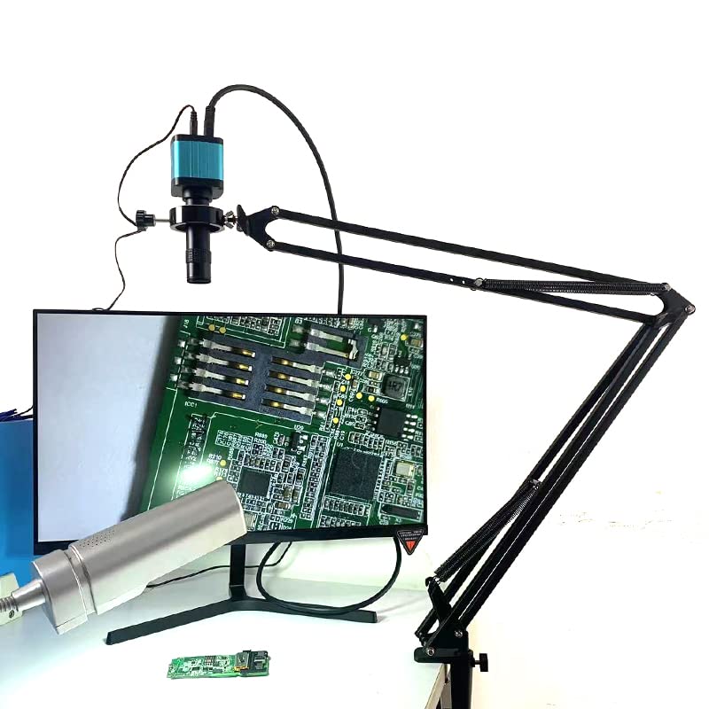 DOGBOO Cámara de microscopio Digital de vídeo Industrial, 48MP, 4K, 1080P, HDMI, USB, Zoom 130X, Lente de Montaje en C, Soporte voladizo for Soldadura de reparación (Color : A 4K HDMI USB)