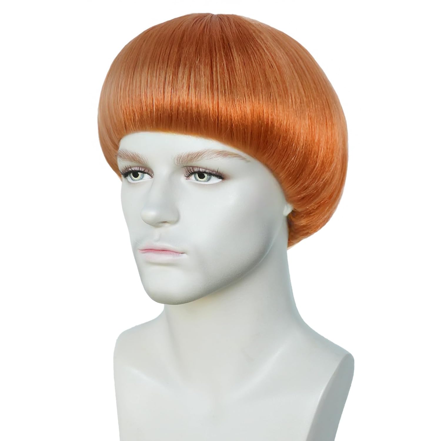 JoneTing Red Brown Mushroom Wig【+Hair Cap】 Bowl Cut Wigs Men for Halloween Orange Party Wigs Short Ginger Funny Wig for Man Bob Hair With Bangs for Christmas Cosplay Costume - Image 3